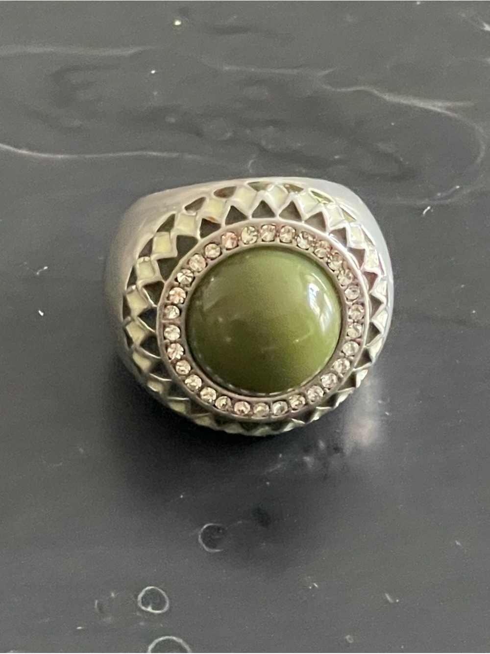 Lia Sophia big ring with Olive Green Cabochon size 10